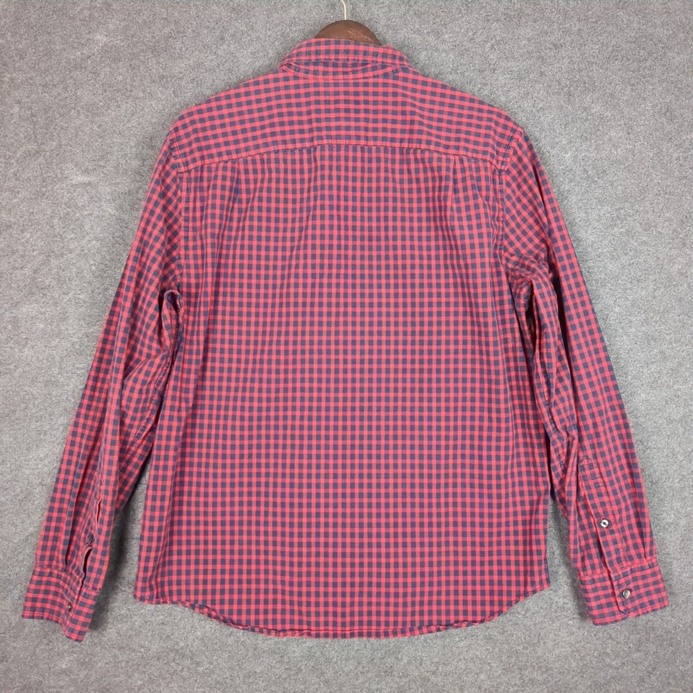 American Eagle Mens Classic Fit Gingham Button Down Shirt Red Navy Blue Large - Picture 7 of 11